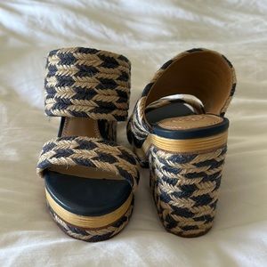 Navy and Jute Tory Burch Wedge Platform Sandals Size 6, worn one time.